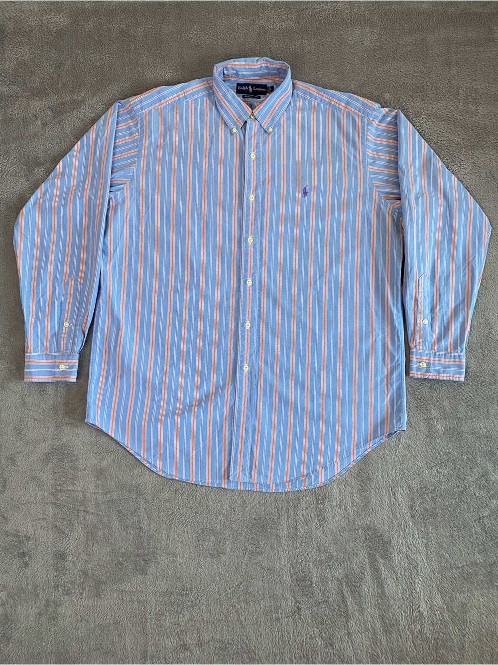 VTG Ralph Lauren 90's Classic Fit Blue Orange Striped Button-Down Cotton Shirt L